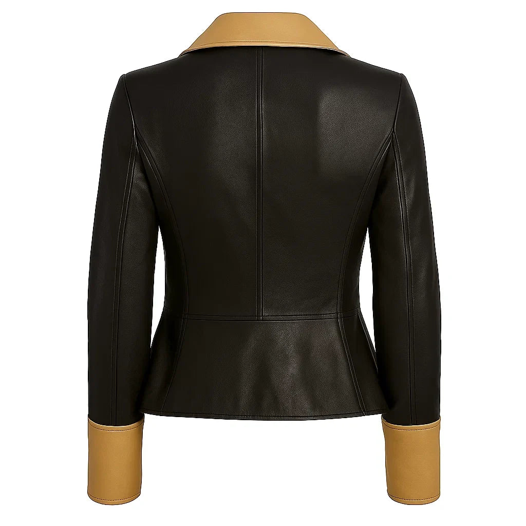 Women Two Tone Moto Leather Jacket