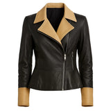 Women Two Tone Moto Leather Jacket