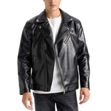 Polo Collar Black Men Biker Leather Jacket