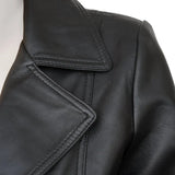Real Lambskin Notch Lapel Ladies Black Leather Blazer - Close Up