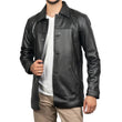 Victor Black Mens 3/4 Length Lambskin Leather Car Coat