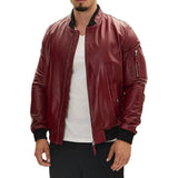 Bomber Red Leather Jacket Mens