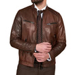 Men’s Real Lambskin Chocolate Brown Biker Leather Jacket
