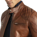 David Brown Mens Quilted Cafe Racer Leather Jacket Mens