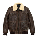 Maverick Vintage Brown Leather Bomber Jacket with Detachable Sherpa Collar