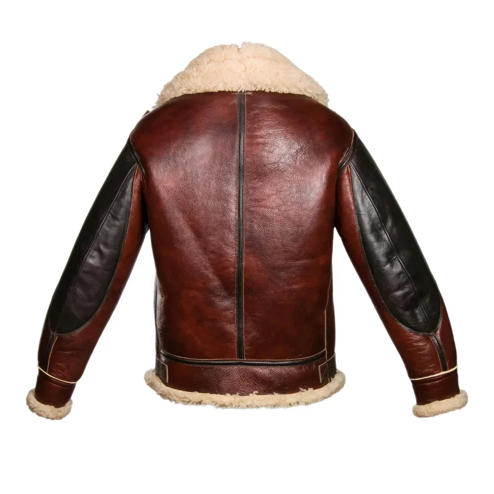 Mens USAAF Type B-3 Bomber Aviator Pilot Sheep Leather Flight Jacket