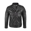 Mens Padded Black Cafe Racer Leather Jacket