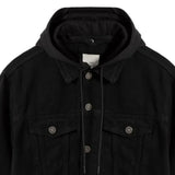 Black Hooded Denim Jacket Mens - Close Up