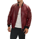 Bomber Red Lambskin Leather Jacket Mens