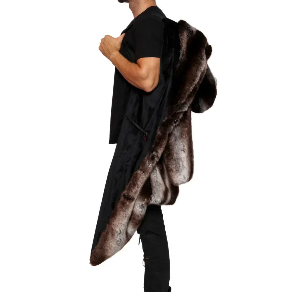 Arthur Men's Fur Chinchilla Hooded Long Coat in Tissavel French Fur
