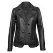 Real Lambskin Notch Lapel Ladies Black Leather Blazer