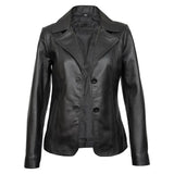 Real Lambskin Notch Lapel Ladies Black Leather Blazer