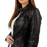 Susan Womens Black Leather Biker Jacket