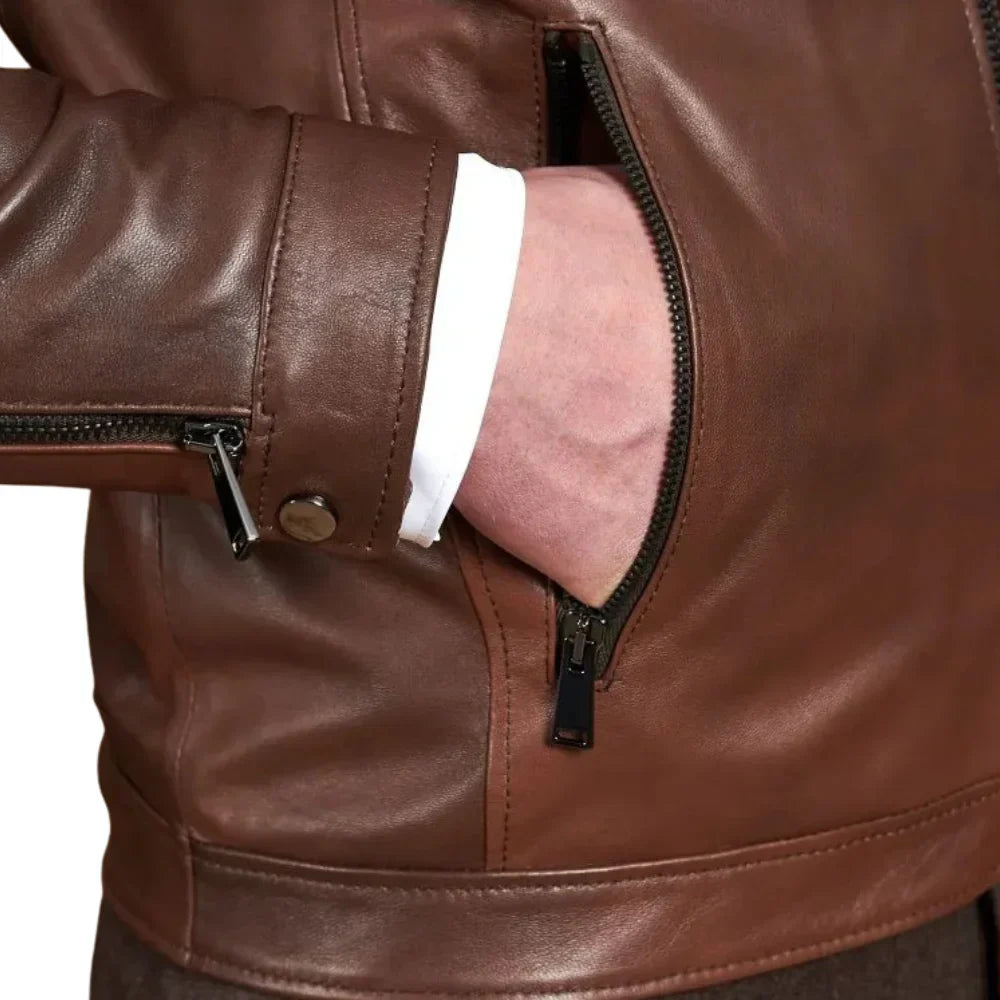 Men’s Real Lambskin Chocolate Brown Biker Leather Jacket