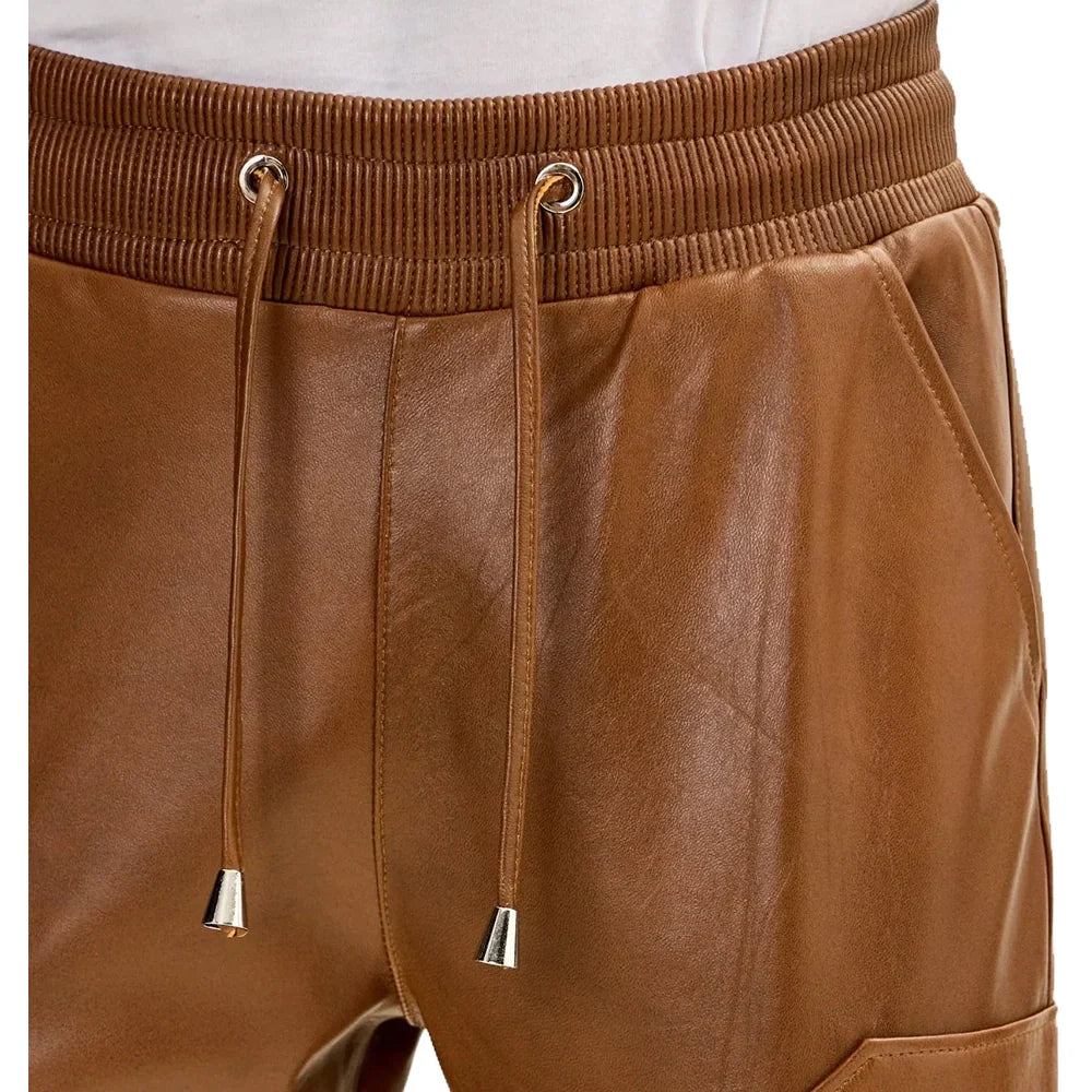 Timeless Brown Mens Leather Cargo Pants