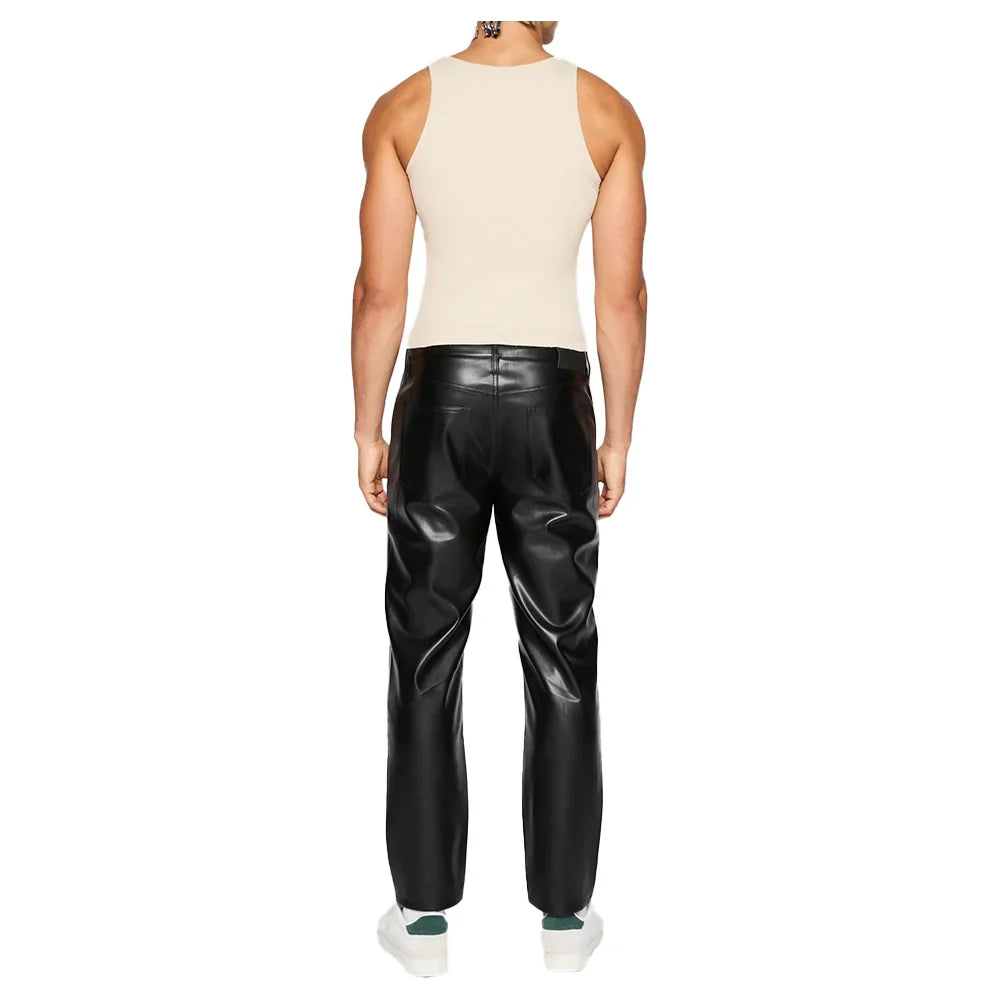 Straight Fit Black Leather Pants Mens