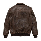 Maverick Vintage Brown Leather Bomber Jacket with Detachable Sherpa Collar - Back View
