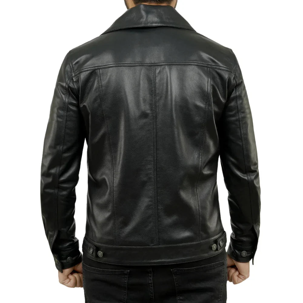Holland Black Real Leather Trucker Jacket Mens
