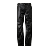 Straight Fit Black Leather Pants Mens
