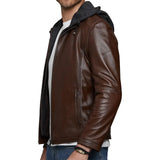 Men's Real Leather Jacket with Hood