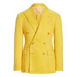 Double Breasted Two Piece Yellow Suit Mens Notch Lapel