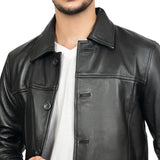 Victor Black Mens 3/4 Length Lambskin Leather Car Coat