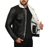 Men's Real Sherpa Black Leather Jacket
