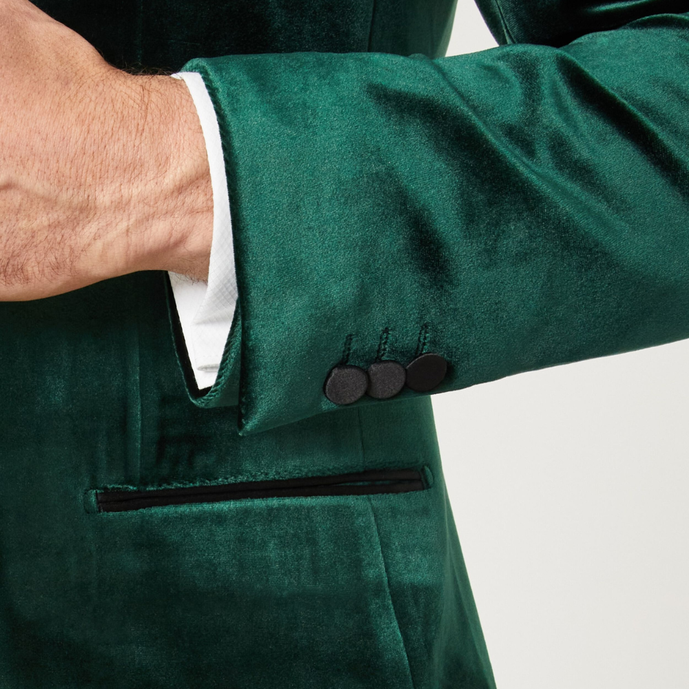 Men's Three Piece Peak Lapel Green Velvet Tuxedo - Prom , Wedding and Dinner Suit