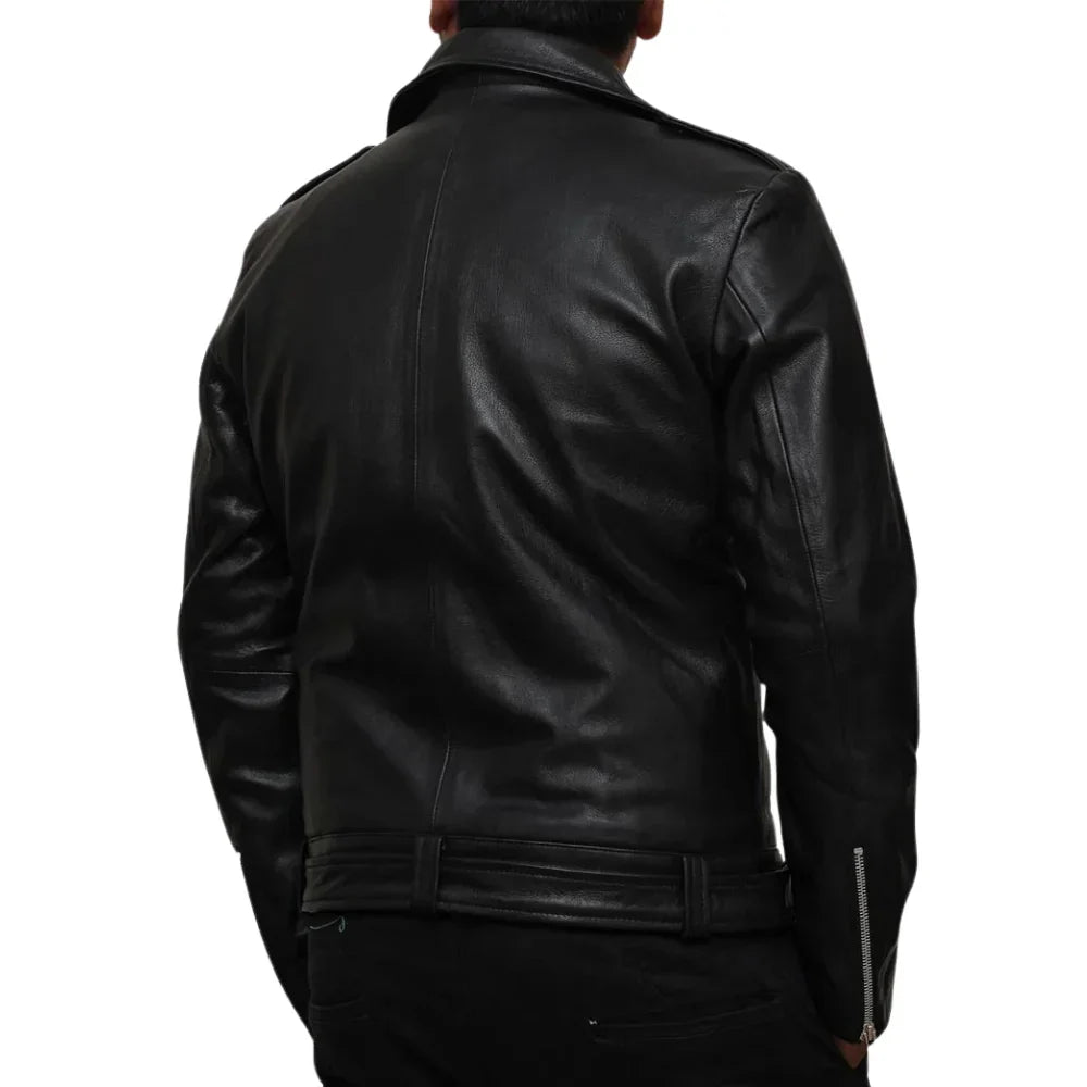 Negan Men's Black Belted Asymmetrical Moto Leather Jacket