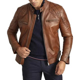 David Brown Mens Quilted Cafe Racer Leather Jacket Mens