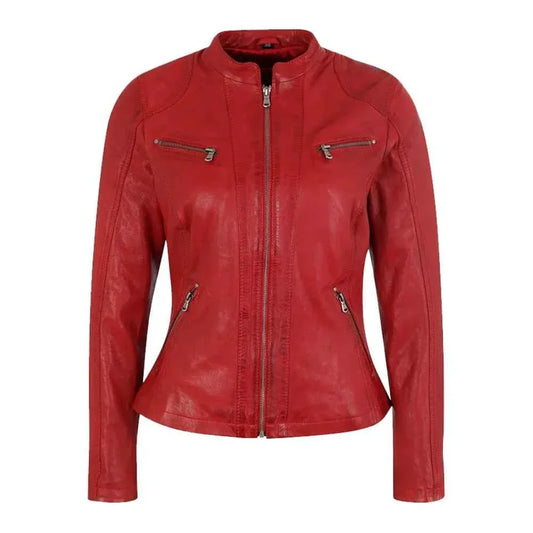 Allen Red Leather Biker Jacket Womens