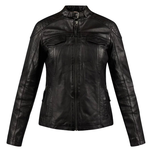 Susan Womens Black Leather Biker Jacket