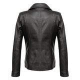 Real Lambskin Notch Lapel Ladies Black Leather Blazer - Back View