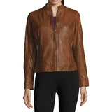 Genuine Biker Brown Cognac Leather Jacket Womens