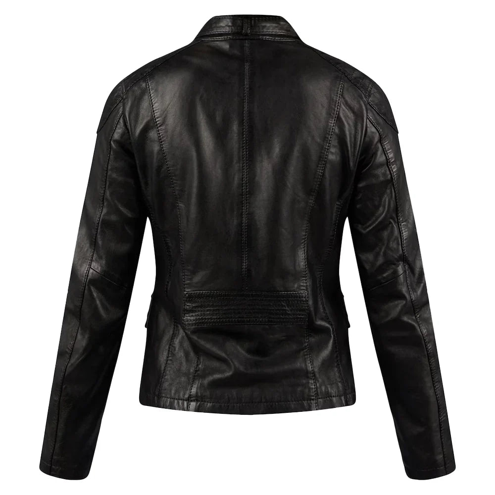 Susan Womens Black Leather Biker Jacket