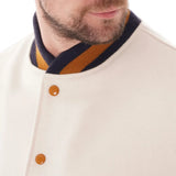 Wool Off White Varsity Jacket With Purple Leather Sleeves